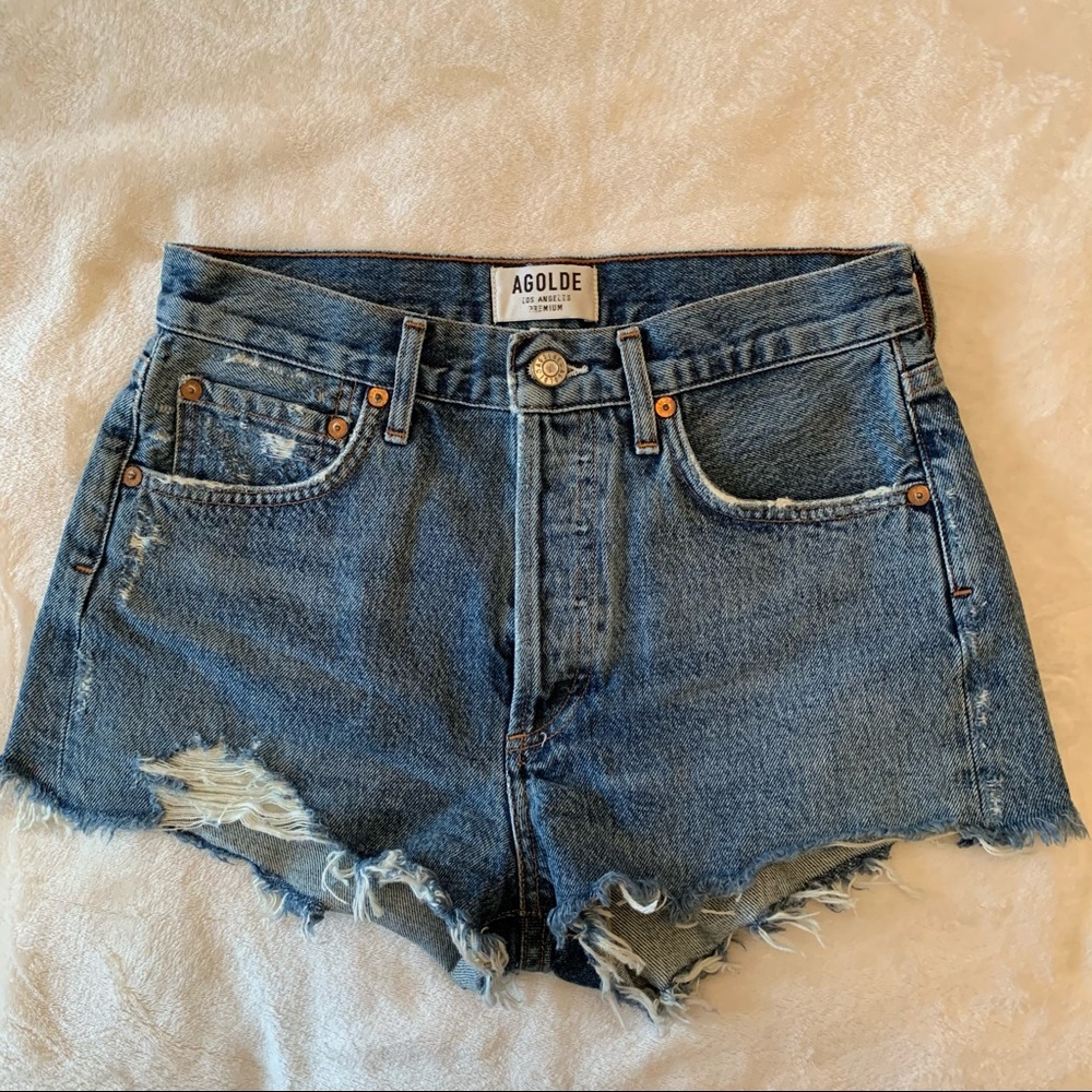 Agolde Parker vintage cut off denim shorts blue jeans Jean Bermuda long premium